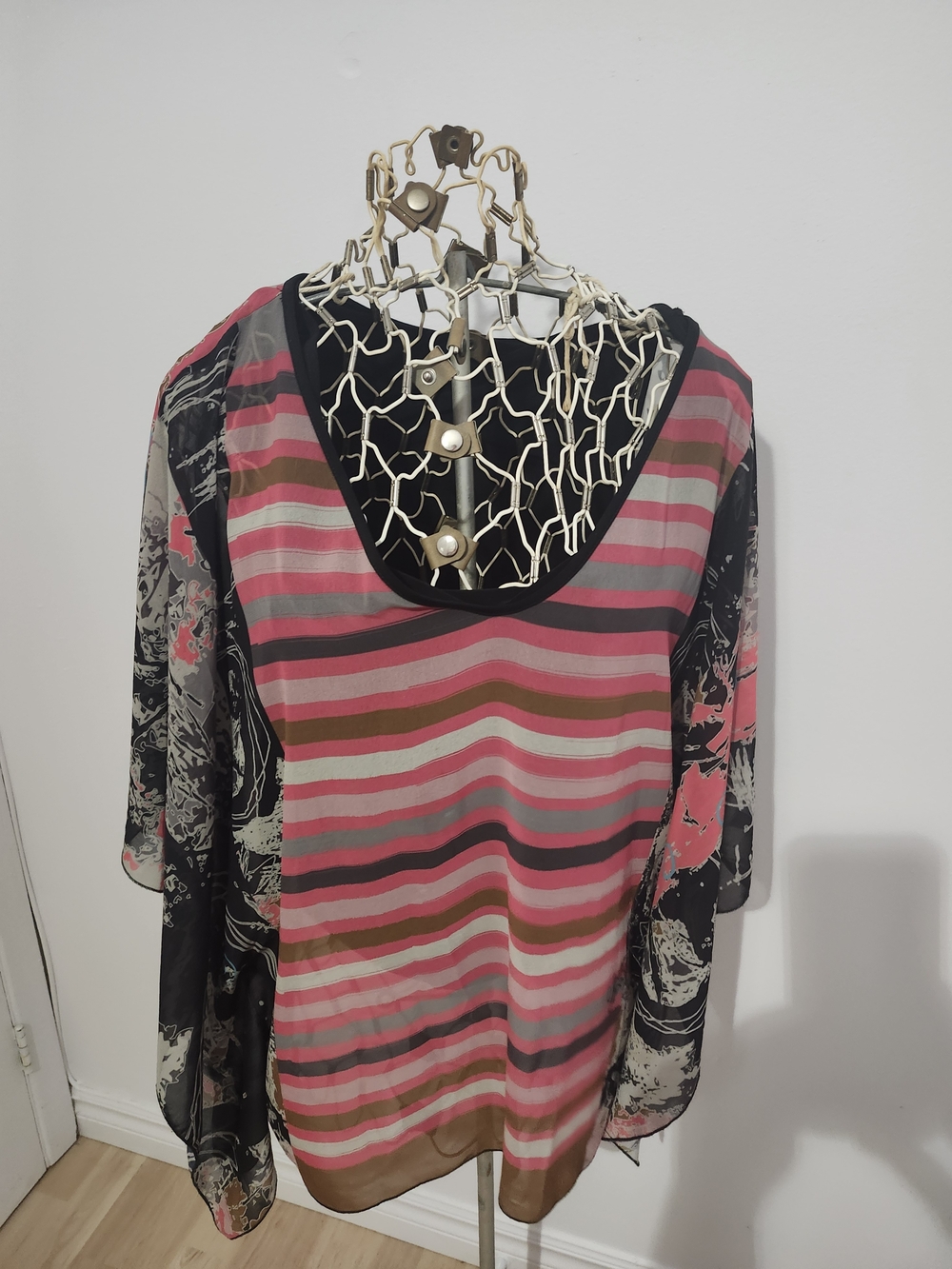Striped Pink Multicolor Sheer Women's Top